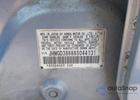 2008 Honda Fit Sport from USA, damaged, VIN JHMGD38688S044131
